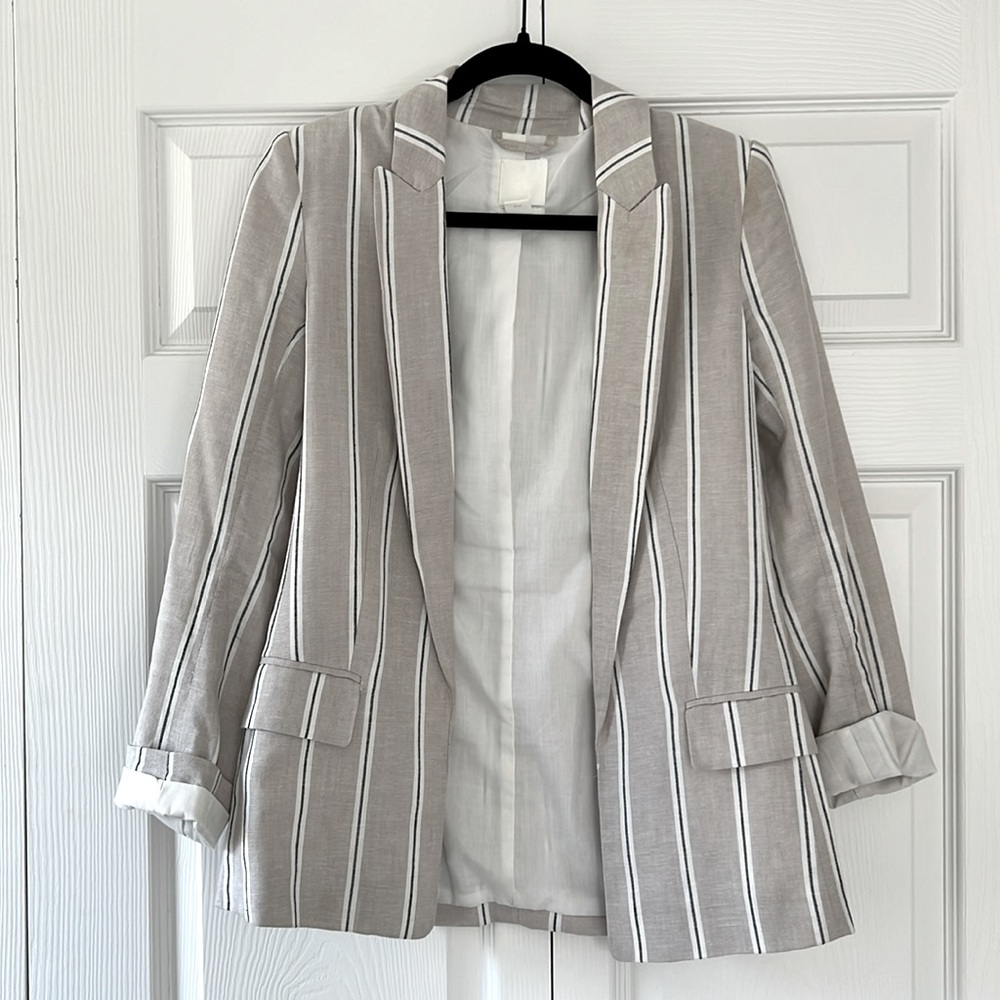 H&M Striped Linen Blend Blazer